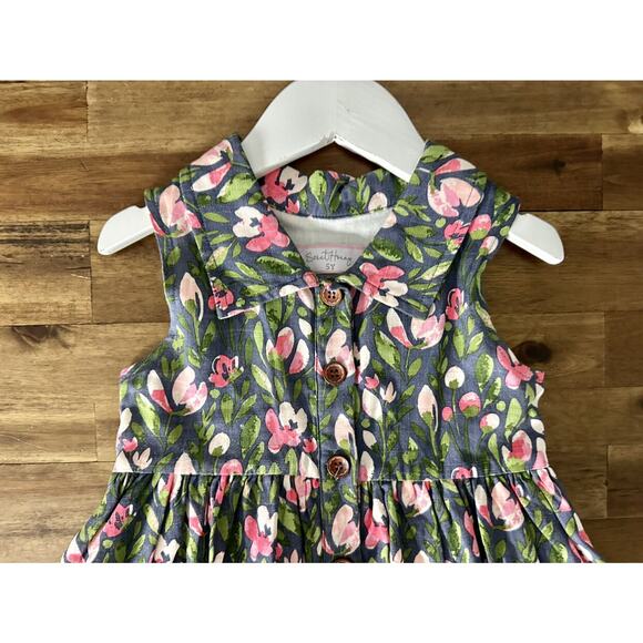 NEW SweetHoney Sleeveless Linen Molly Dress Parade Floral Blue Green Pink Spring - Picture 3 of 9